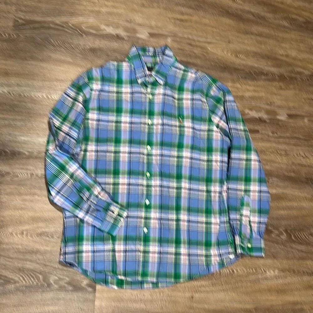 Polo Ralph Lauren logo plaid button down dress shirt cotton XL